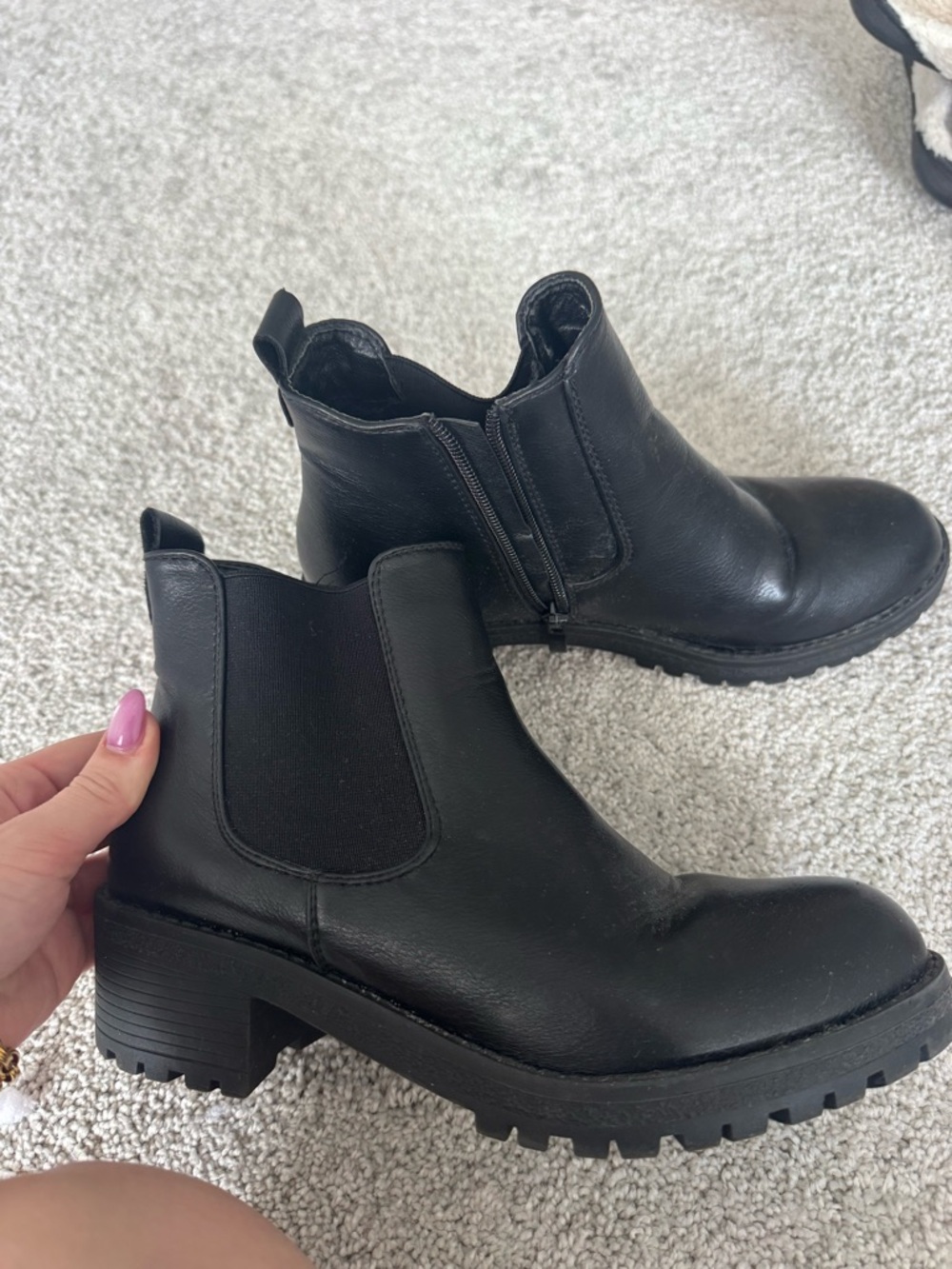 Nasty Gal Black Chunky Chelsea Lug Ankle Boots